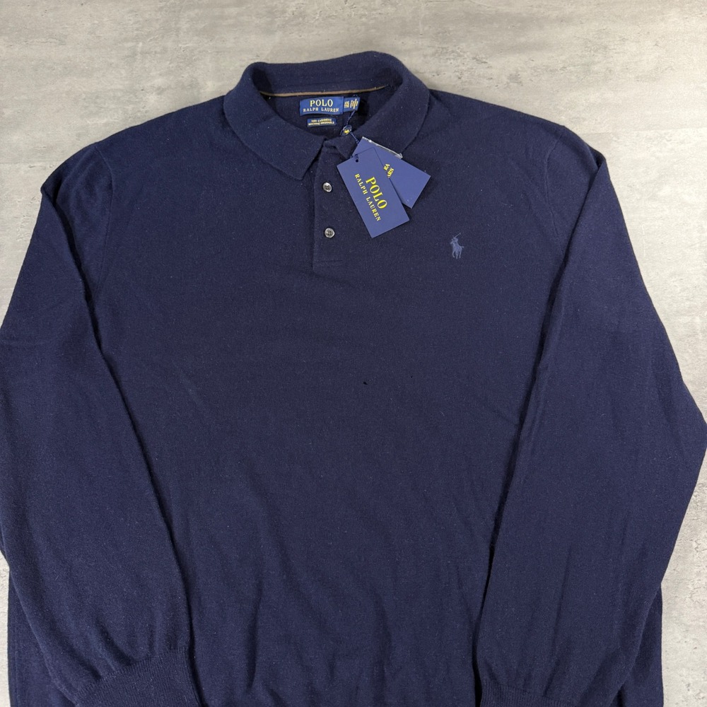 Polo Ralph Lauren Polo Sweater Mens XXL Navy Blue 100% Cashmere Long Sleeve NWT